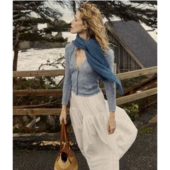 DOEN Sz M Medium Sebastiane Skirt Midi Scalloped Ivory Powder A-Line - Picture 8 of 16